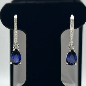 BEAUTIFUL 3.6ctw Pear Cut Blue Sapphire Earrings in Sterling Silver